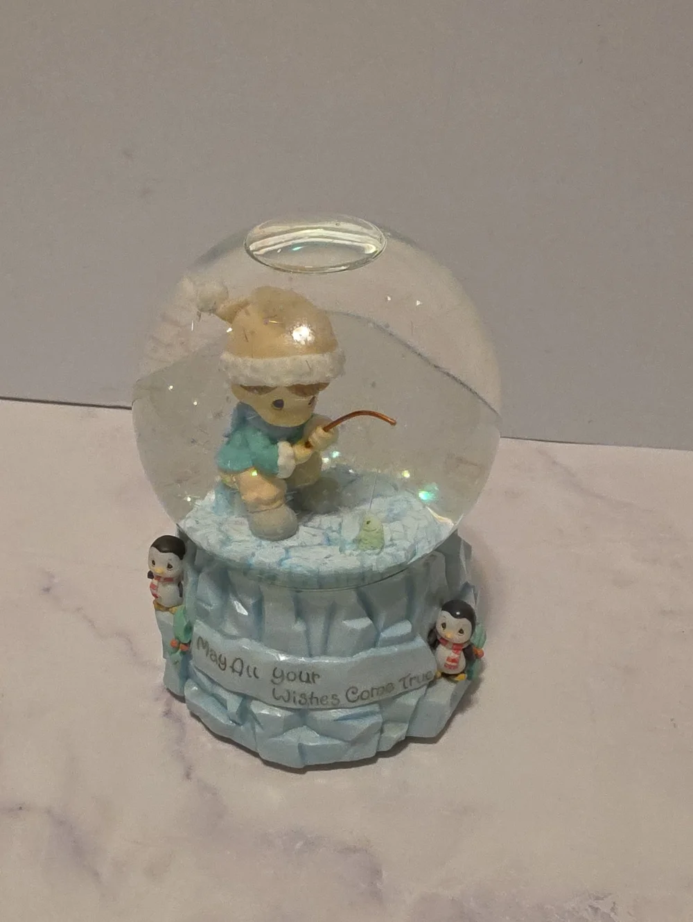 Precious Moments Winter Snow Globe Figurine with Penguin Accents - Light Blue